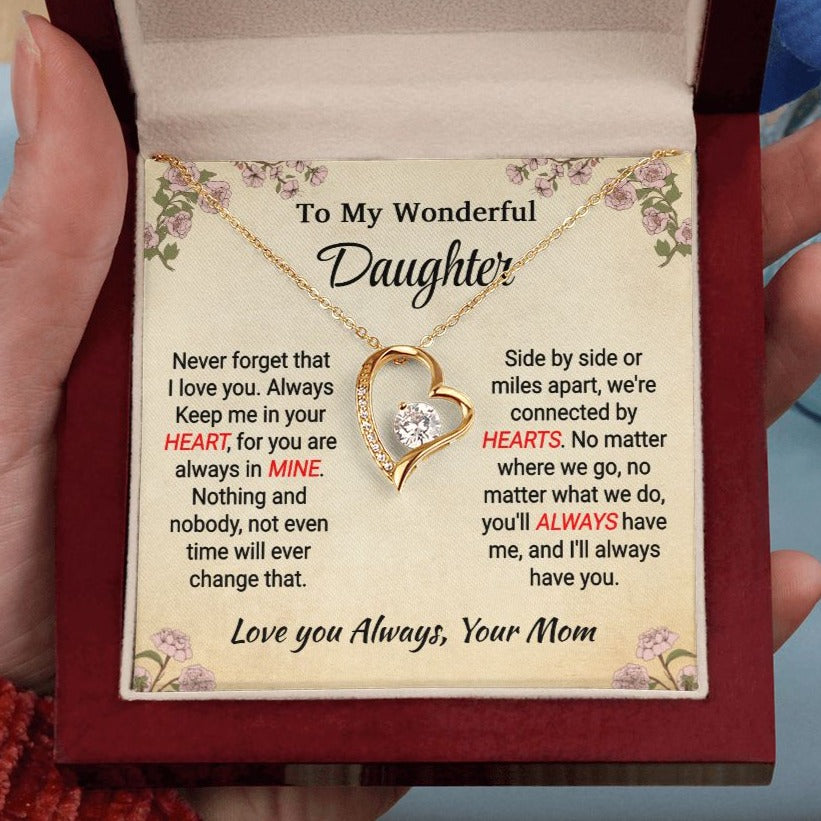 Daughter - You Always Have Me - Forever Love Necklace - From Mom 18k Yellow Gold Finish Luxury Box Jewelry