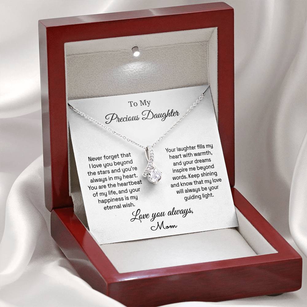 Daughter - Beyond The Stars - Alluring Beauty Necklace - From Mom 14K White Gold Finish Luxury Box Jewelry