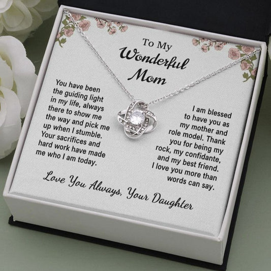 Mother - Guiding Light - Love Knot necklace - From daughter - Mother's Day Gift 14K White Gold Finish Standard Box Jewelry