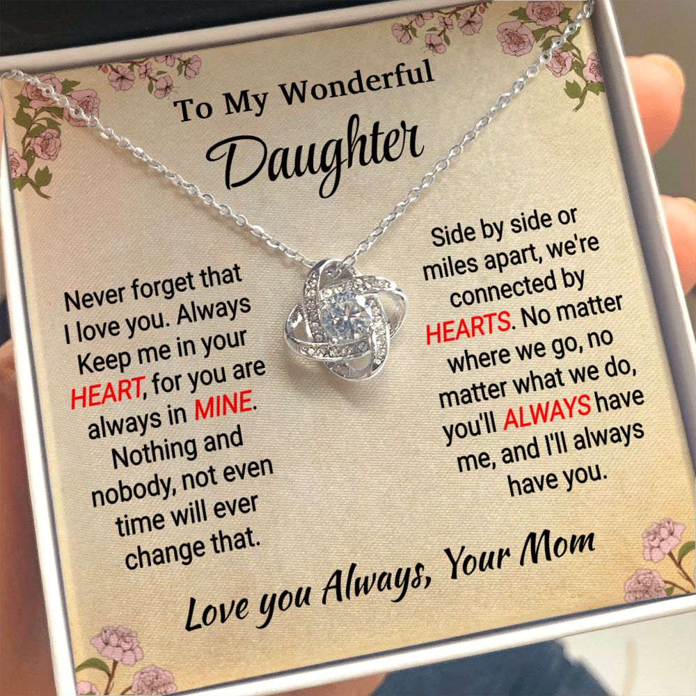 Daughter - You Always Have Me - Love Knot Necklace - From Mom 14K White Gold Finish Standard Box Jewelry