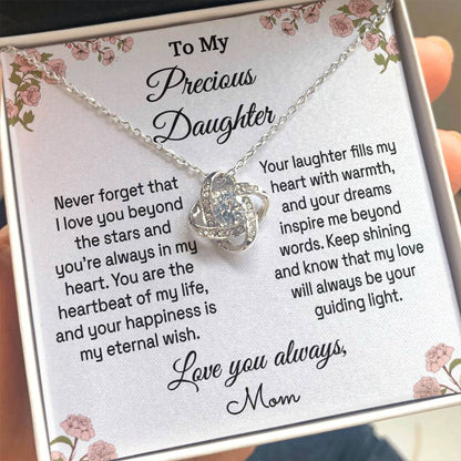 Daughter - Beyond The Stars - Love Knot Necklace - From Mom 14K White Gold Finish Standard Box Jewelry