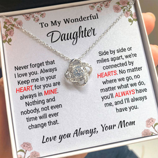Daughter - In My Heart - Love Knot necklace - From Mom 14K White Gold Finish Standard Box Jewelry