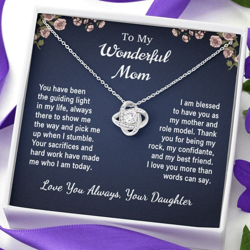Mother - My Guiding Light - Love Knot necklace - From daughter - Mother's Day Gift 14K White Gold Finish Standard Box Jewelry