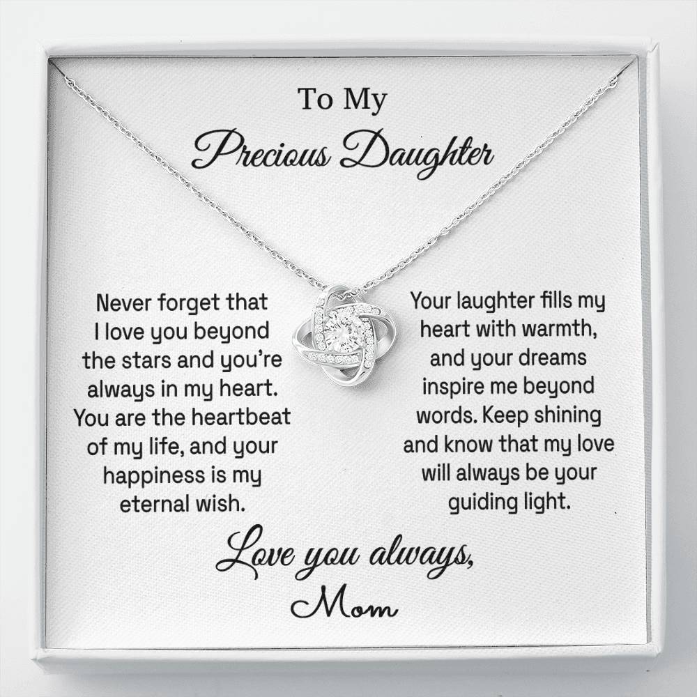 Daughter - Beyond The Stars - Love Knot Necklace - From Mom 14K White Gold Finish Standard Box Jewelry