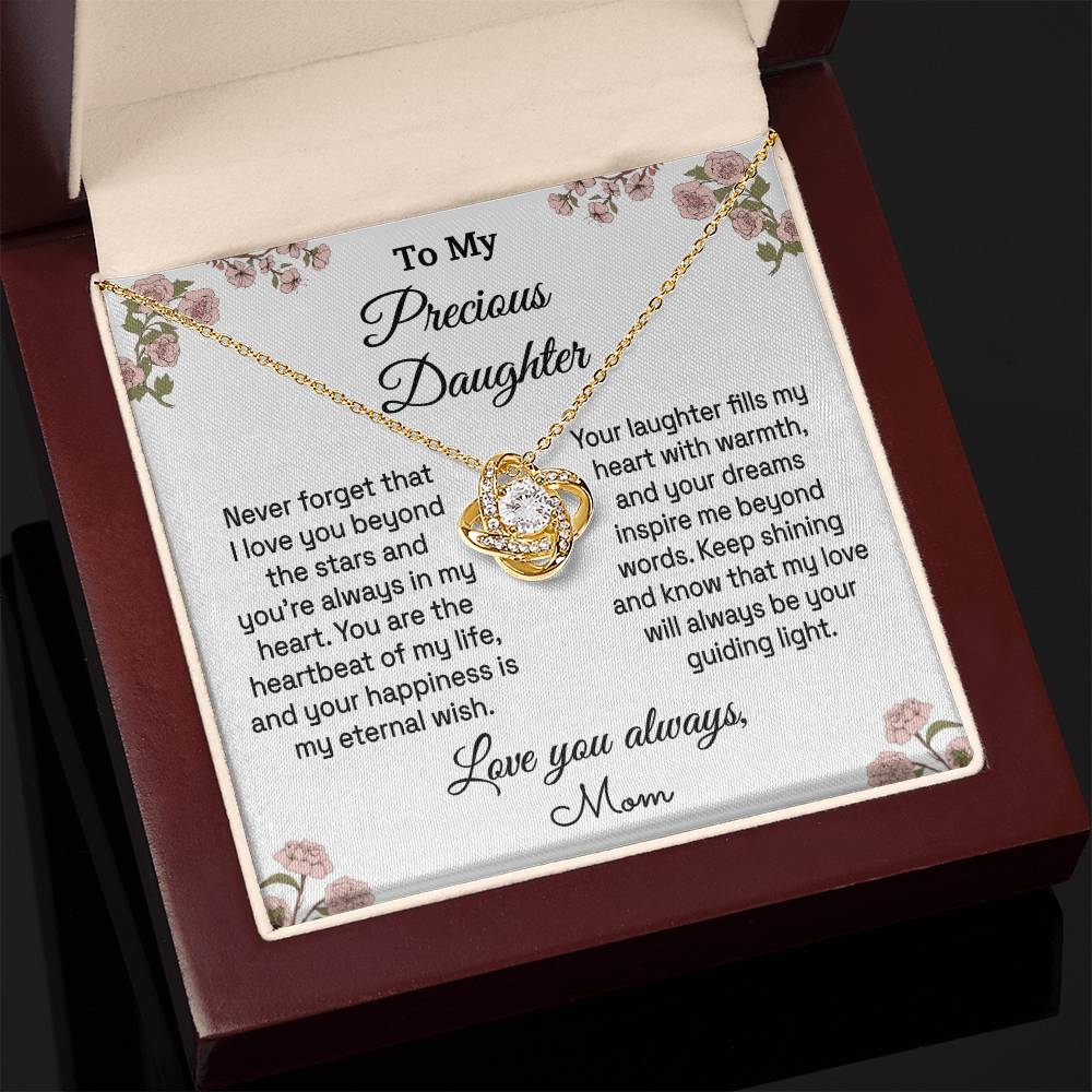Daughter - Beyond The Stars - Love Knot Necklace - From Mom 18K Yellow Gold Finish Luxury Box Jewelry