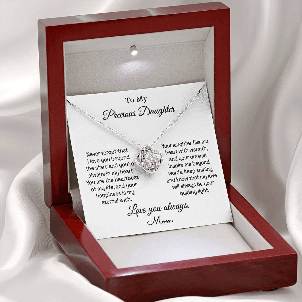 Daughter - Beyond The Stars - Love Knot Necklace - From Mom 14K White Gold Finish Luxury Box Jewelry