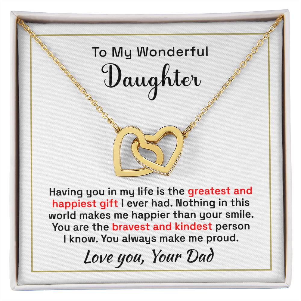 Daughter - Greatest and Happiest Gift - Interlocking Hearts Necklace - From dad 18K Yellow Gold Finish Standard Box Jewelry