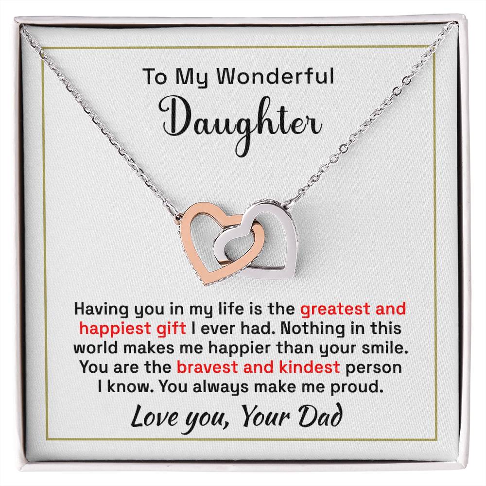 Daughter - Greatest and Happiest Gift - Interlocking Hearts Necklace - From dad Polished Stainless Steel & Rose Gold Finish Standard Box Jewelry