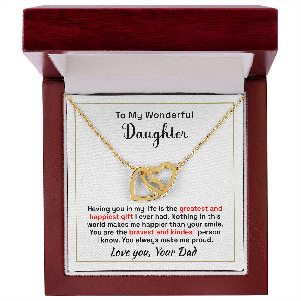 Daughter - Greatest and Happiest Gift - Interlocking Hearts Necklace - From dad 18K Yellow Gold Finish Luxury Box Jewelry