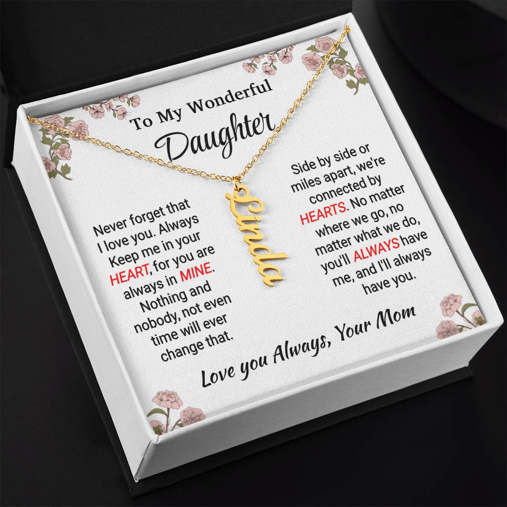 Daughter - In My Heart - Vertical Name Necklace - From Mom 18k Yellow Gold Finish Standard Box Jewelry