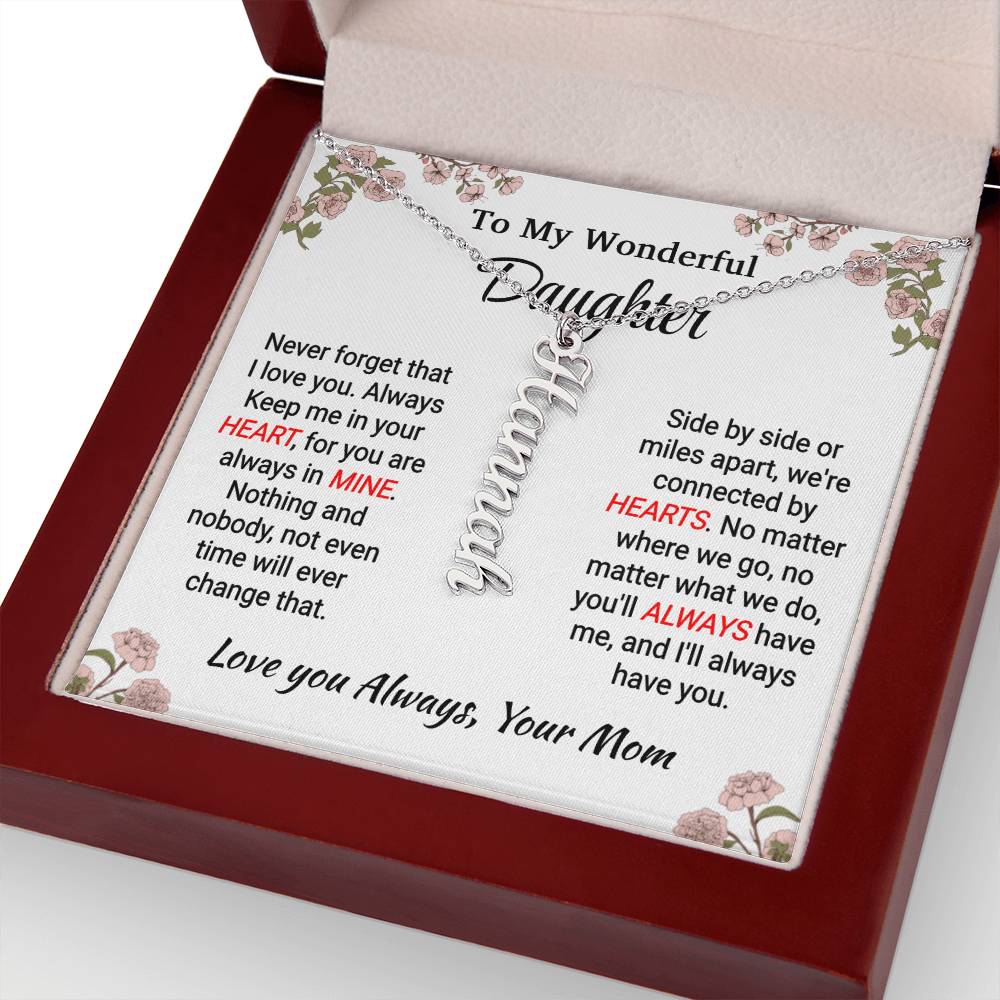 Daughter - In My Heart - Vertical Name Necklace - From Mom Jewelry