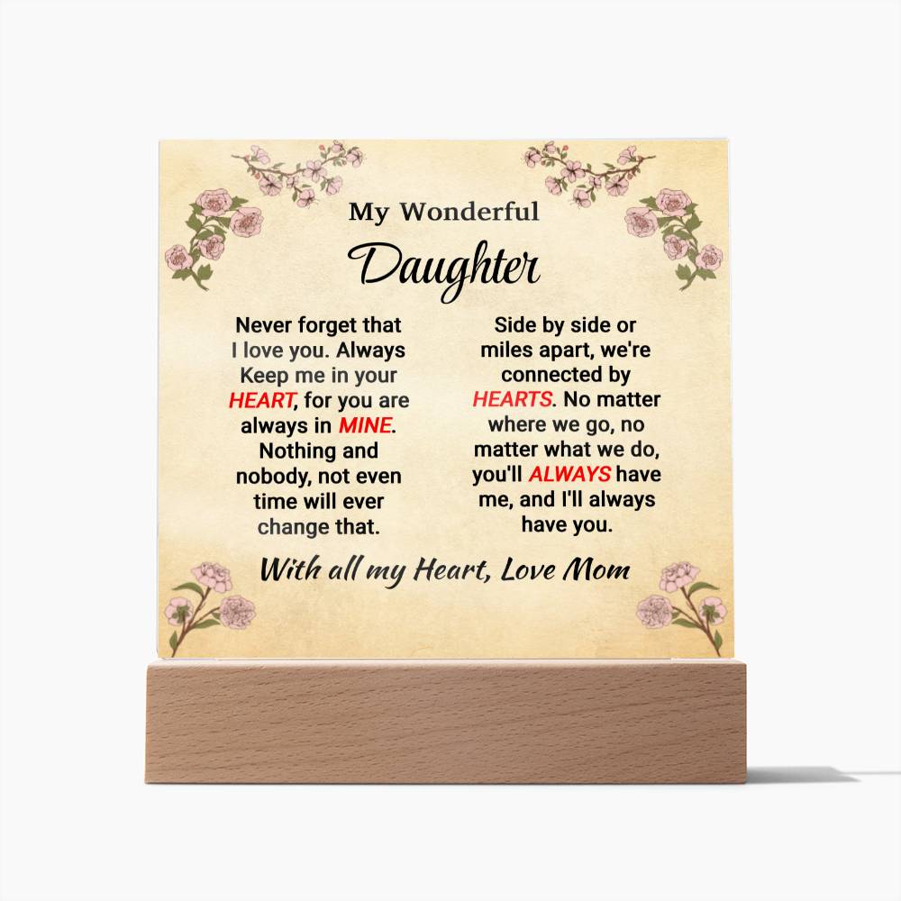 Daughter - With All My Heart - Square Acrylic Plaque - From Mom Jewelry