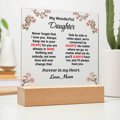 Daughter - Forever In My Heart - Square Acrylic Plaque - From Mom Wooden Base Jewelry