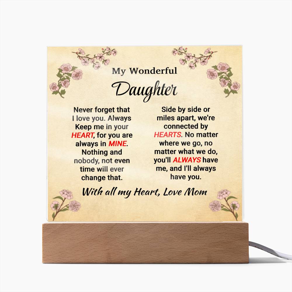 Daughter - With All My Heart - Square Acrylic Plaque - From Mom Jewelry