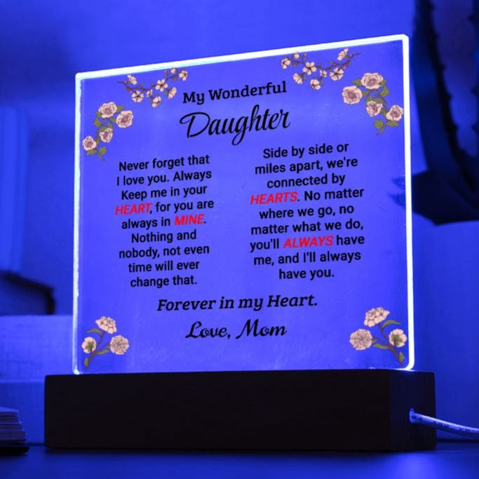 Daughter - Forever In My Heart - Square Acrylic Plaque - From Mom Acrylic Square with LED Base Jewelry