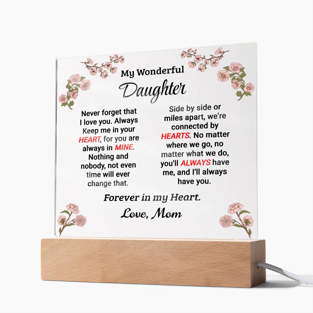 Daughter - Forever In My Heart - Square Acrylic Plaque - From Mom Jewelry
