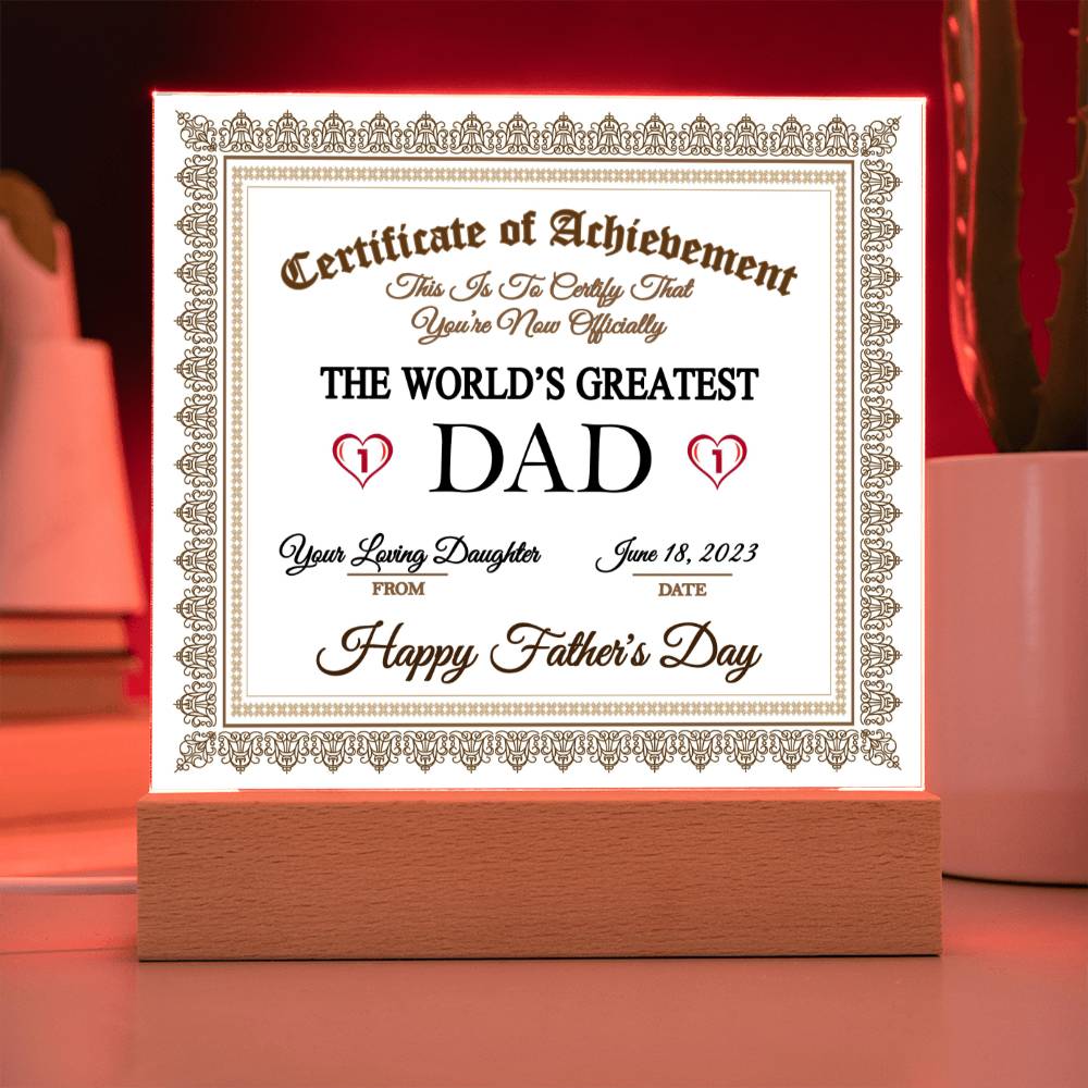 Dad - The World's Greatest Dad - Square Acrylic Plaque - From daughter - Father's Day Gift Jewelry