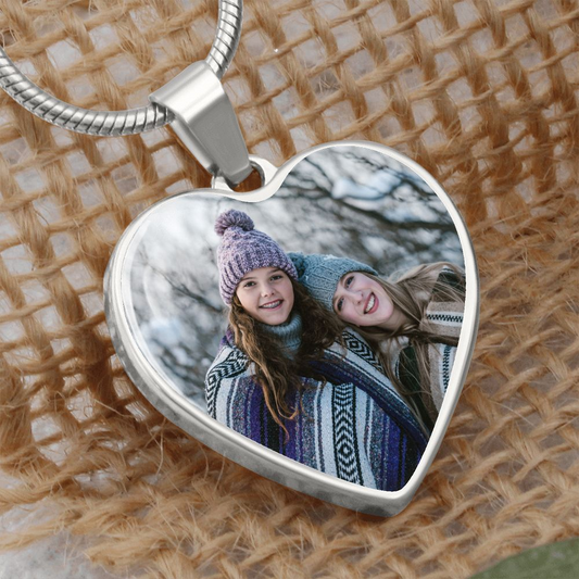 Customized - Your Photo with Engraved Message - Heart Pendant Necklace Silver-Luxury Necklace No Jewelry