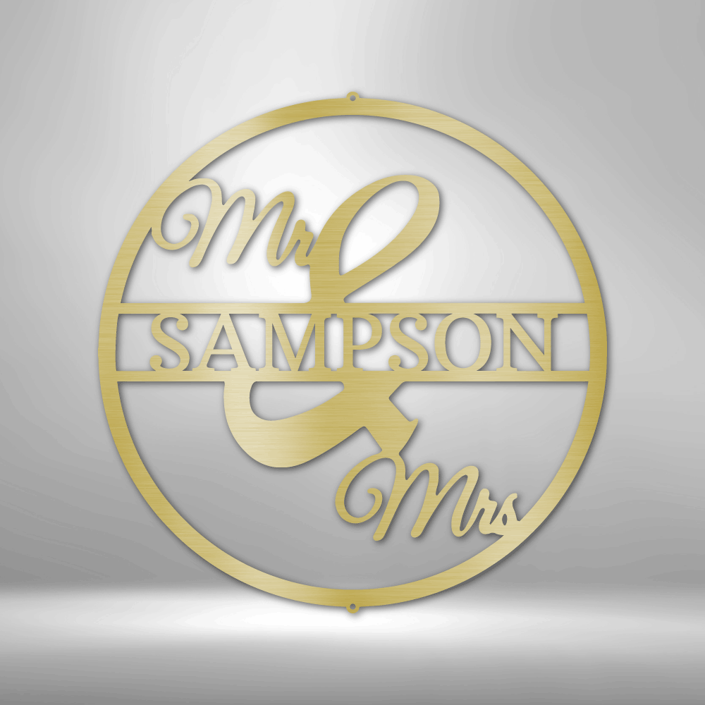 Customized Mr. & Mrs. Monogram - Steel Sign - MM02 Gold Custom