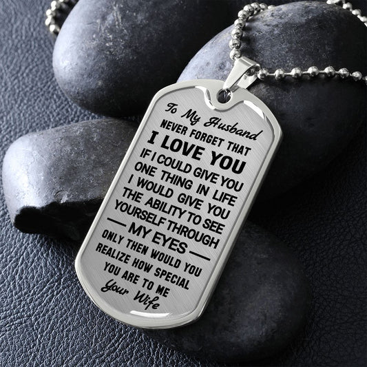 Husband - If I could Give You - Graphic Pendant Necklace Stainless/Silver Finish No Jewelry