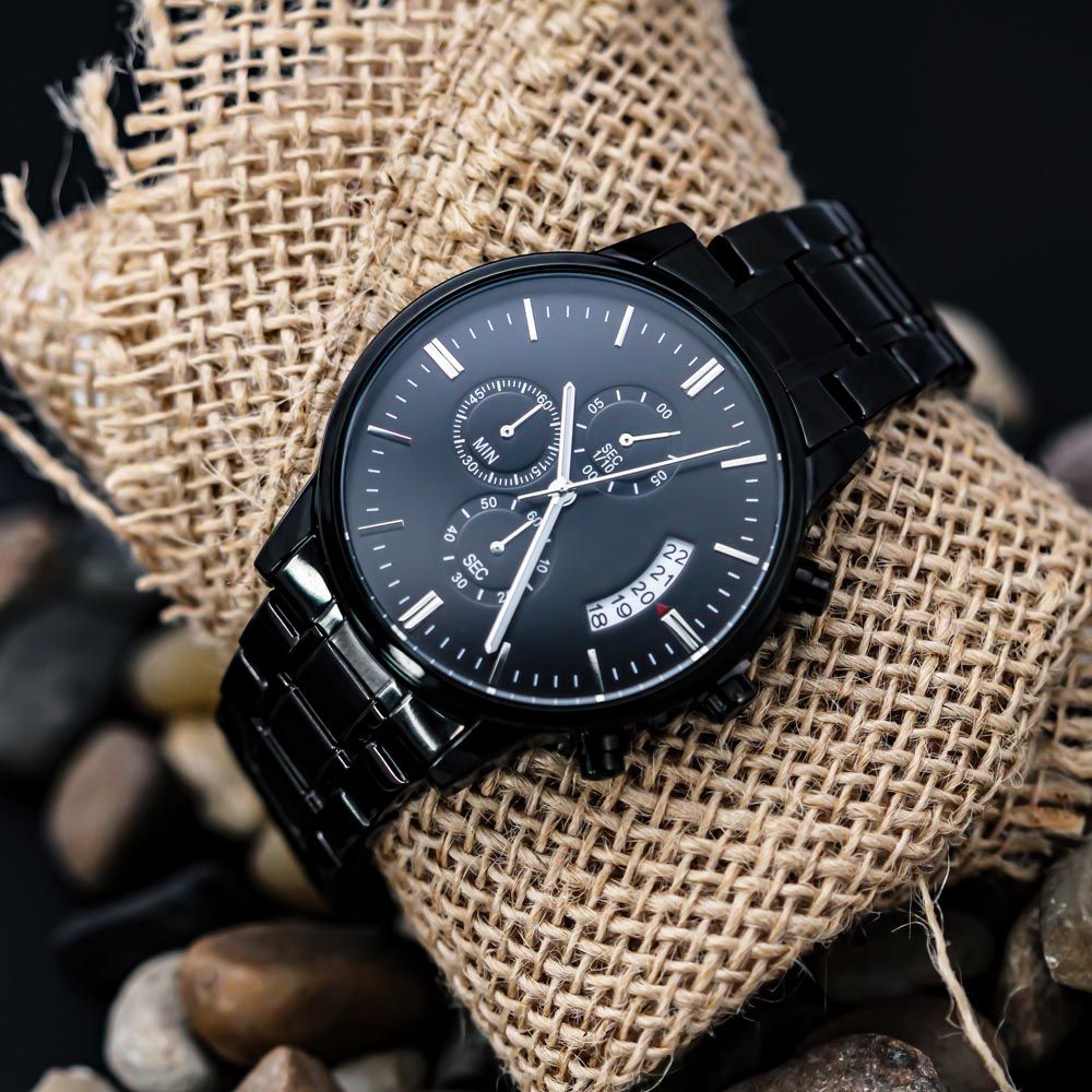 Customizable Engraved Black Chronograph Watch Jewelry