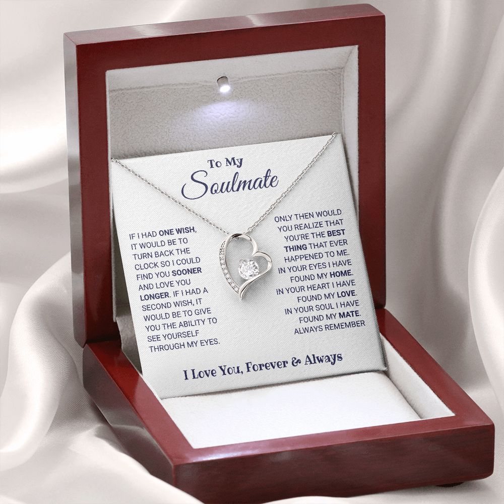 Soulmate - Always Remember - Forever Love Necklace 14k White Gold Finish Luxury Box Jewelry
