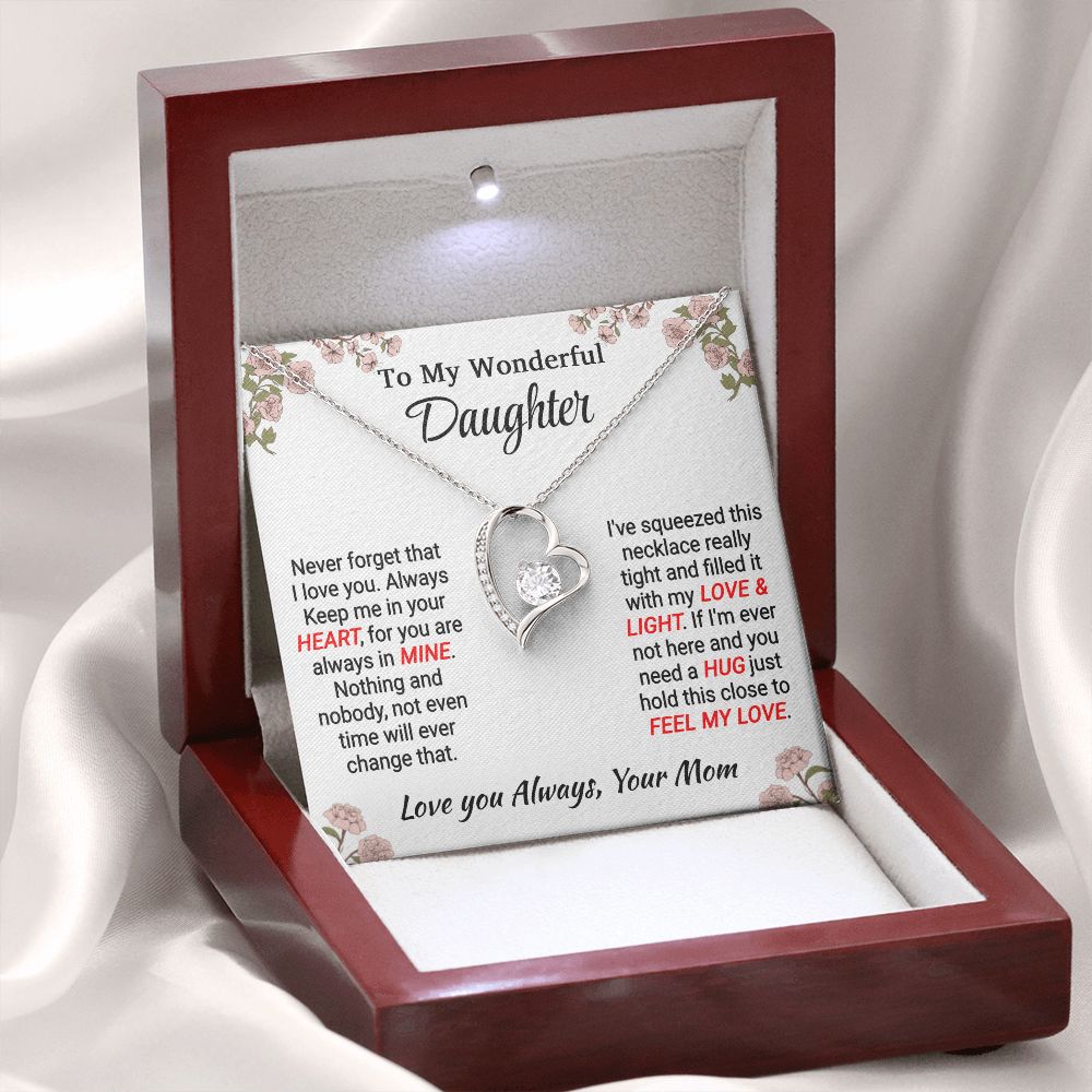 Daughter - My Love & Light - Forever Love Necklace - From Mom 14k White Gold Finish Luxury Box Jewelry