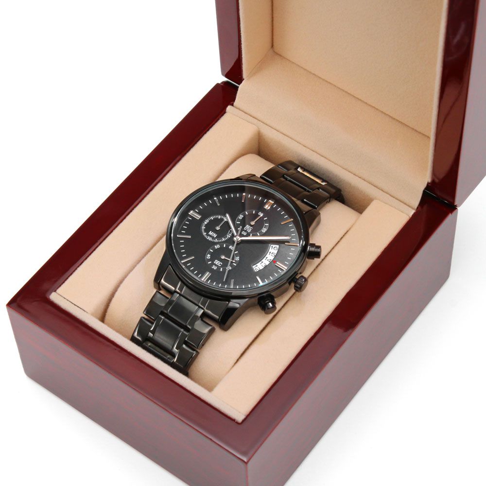 Customizable Engraved Black Chronograph Watch Luxury Box w/LED Jewelry