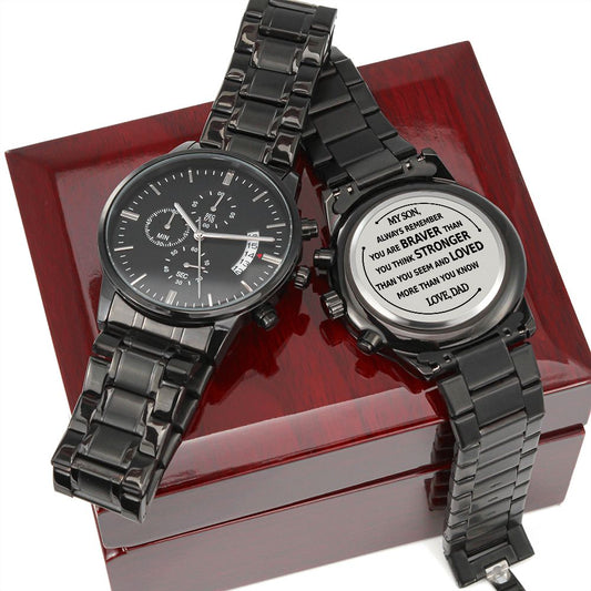Son - Always Remember - Black Chronograph Watch - From Dad Luxury Box Jewelry