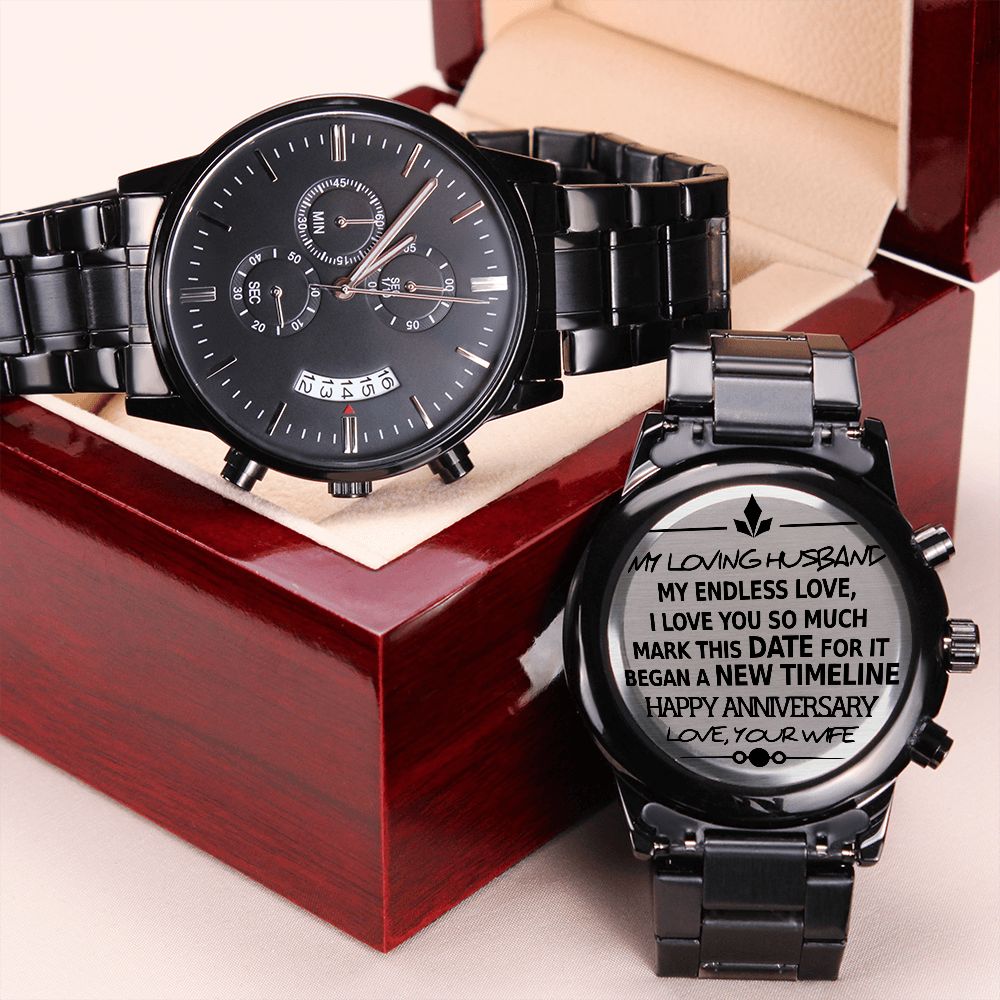 Husband - My Endless Love - Black Chronograph Watch Luxury Box w/LED Jewelry