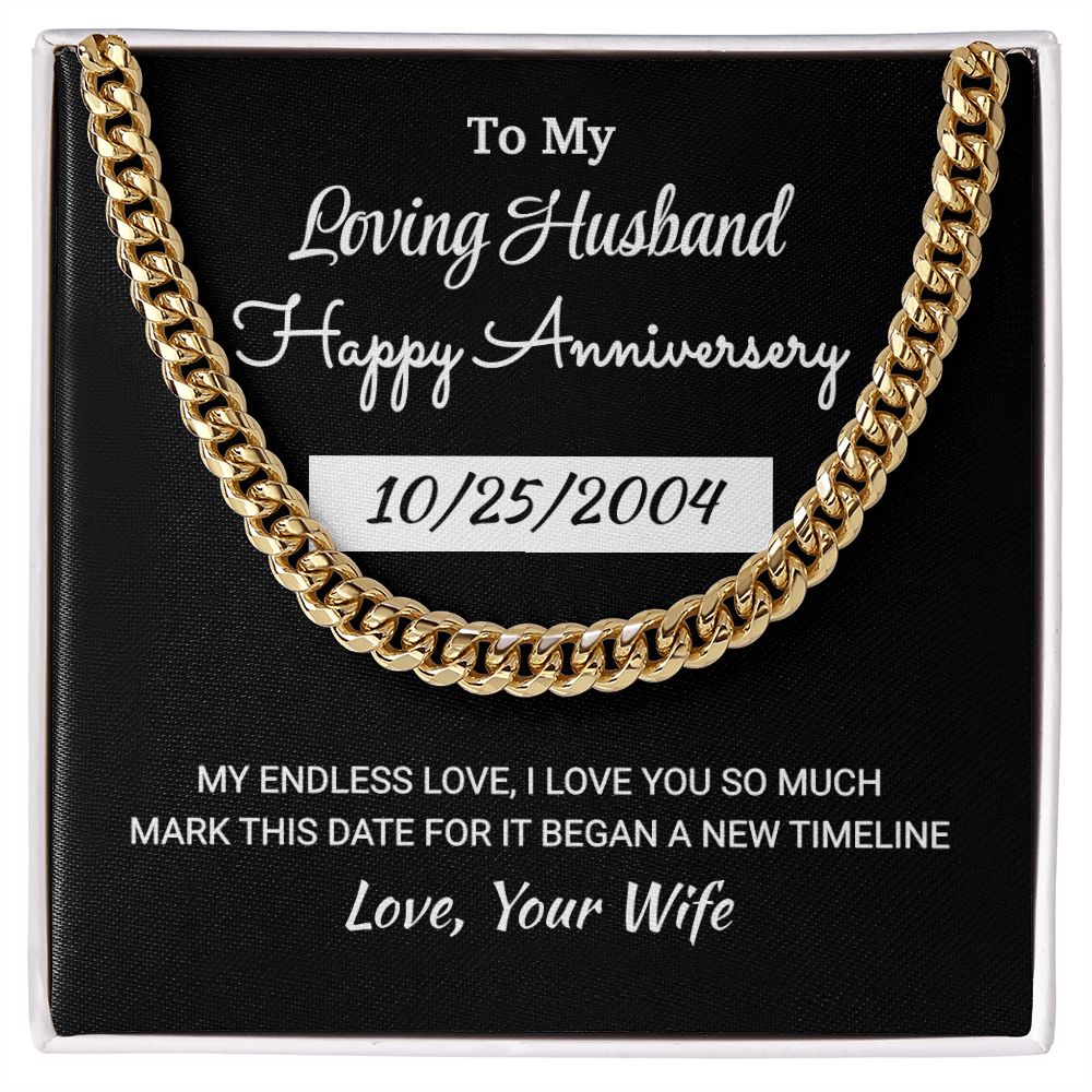 Husband - Happy Anniversary - Cuban Link Chain 14K Yellow Gold Finish Standard Box Jewelry