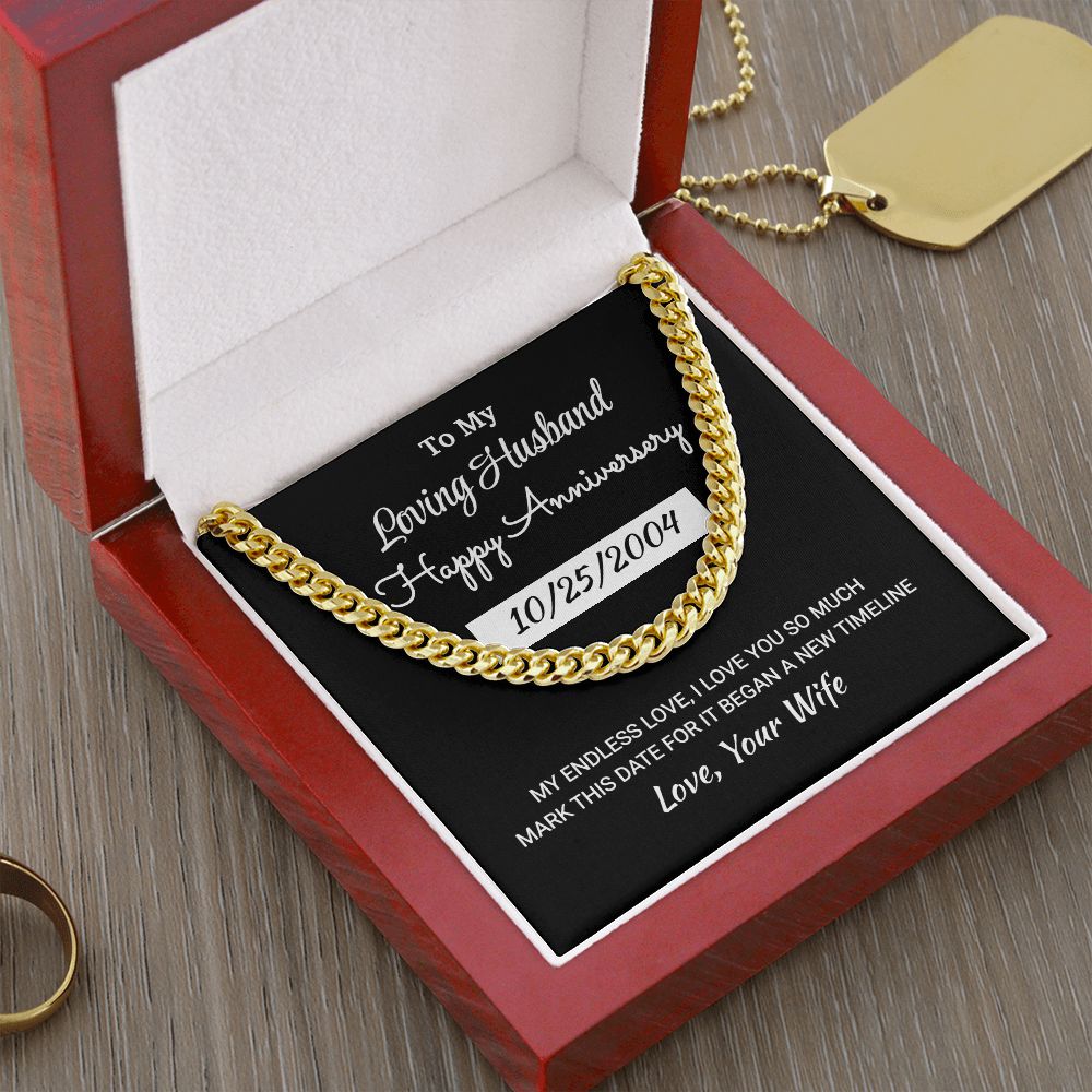 Husband - Happy Anniversary - Cuban Link Chain 14K Yellow Gold Finish Luxury Box Jewelry