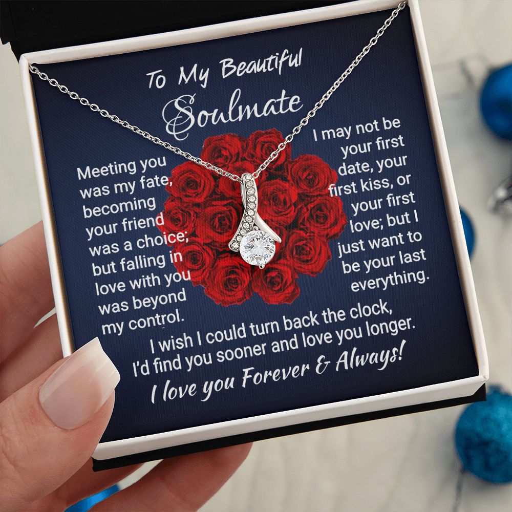 Soulmate - Meeting You Was My Fate - Alluring Beauty Necklace - Valentine Day Gift 14K White Gold Finish Standard Box Jewelry