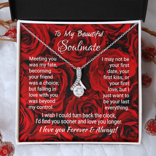 Soulmate - Meeting You Was My Fate - Alluring Beauty Necklace 14K White Gold Finish Standard Box Jewelry