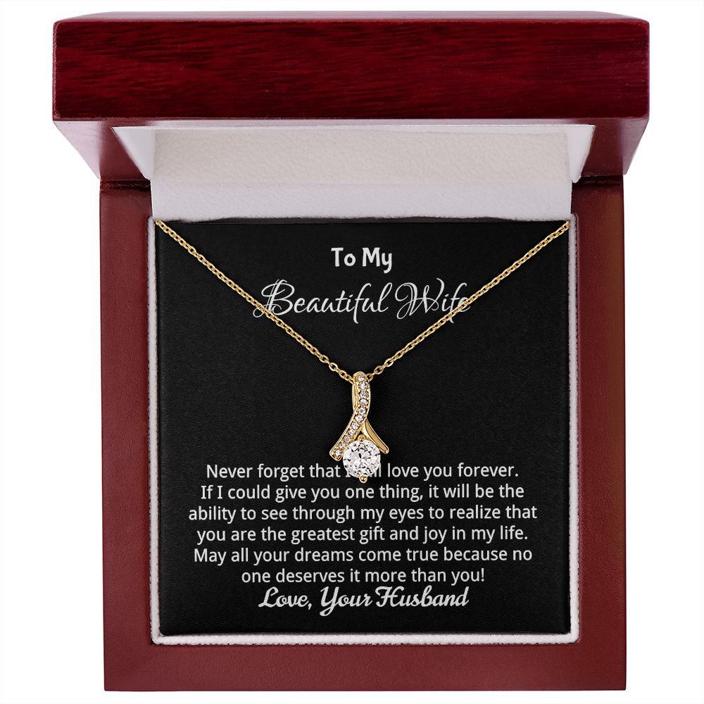 Never Forget - Gift for Wife - Alluring Beauty Necklace 18K Yellow Gold Finish Luxury Box Jewelry