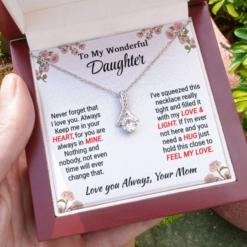 Daughter - My Love & Light - Alluring Beauty Necklace - From Mom 14K White Gold Finish Luxury Box Jewelry