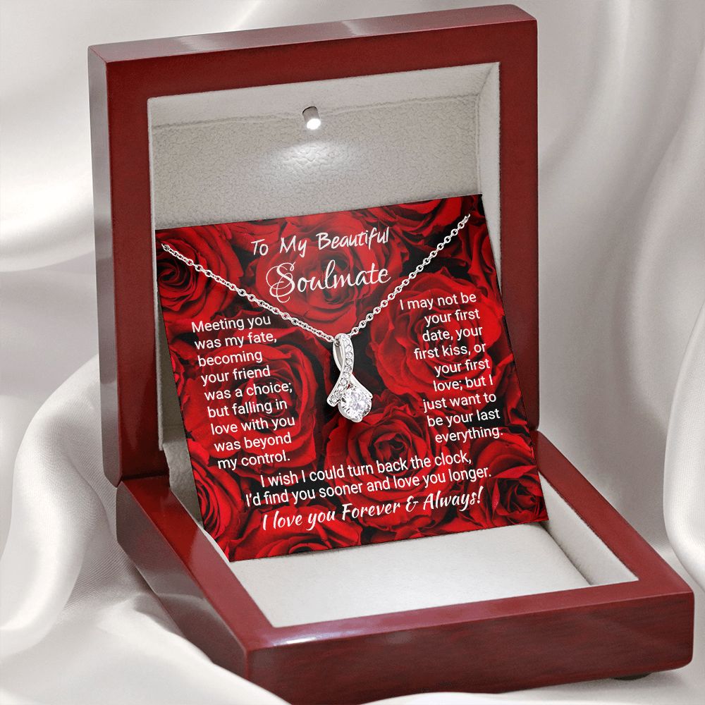 Soulmate - Meeting You Was My Fate - Alluring Beauty Necklace 14K White Gold Finish Luxury Box Jewelry