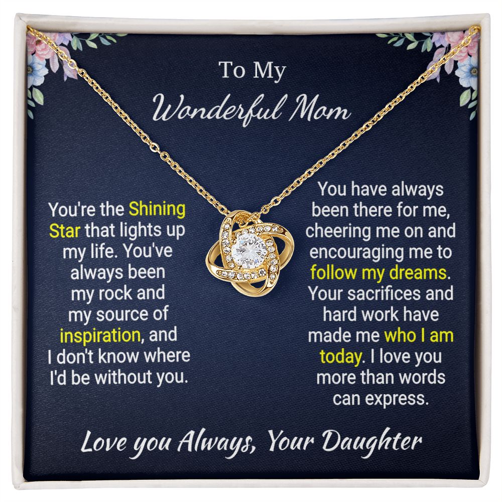 Mom - The Shining Star - Love Knot Necklace - From daughter - Mothers Day Gift Jewelry