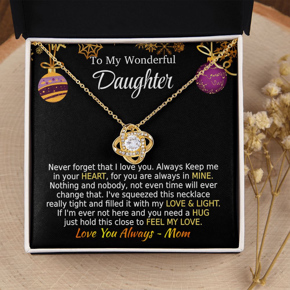 Daughter - Feel My Love - Love Knot necklace - Christmas Gift -From Mom 18K Yellow Gold Finish Standard Box Jewelry