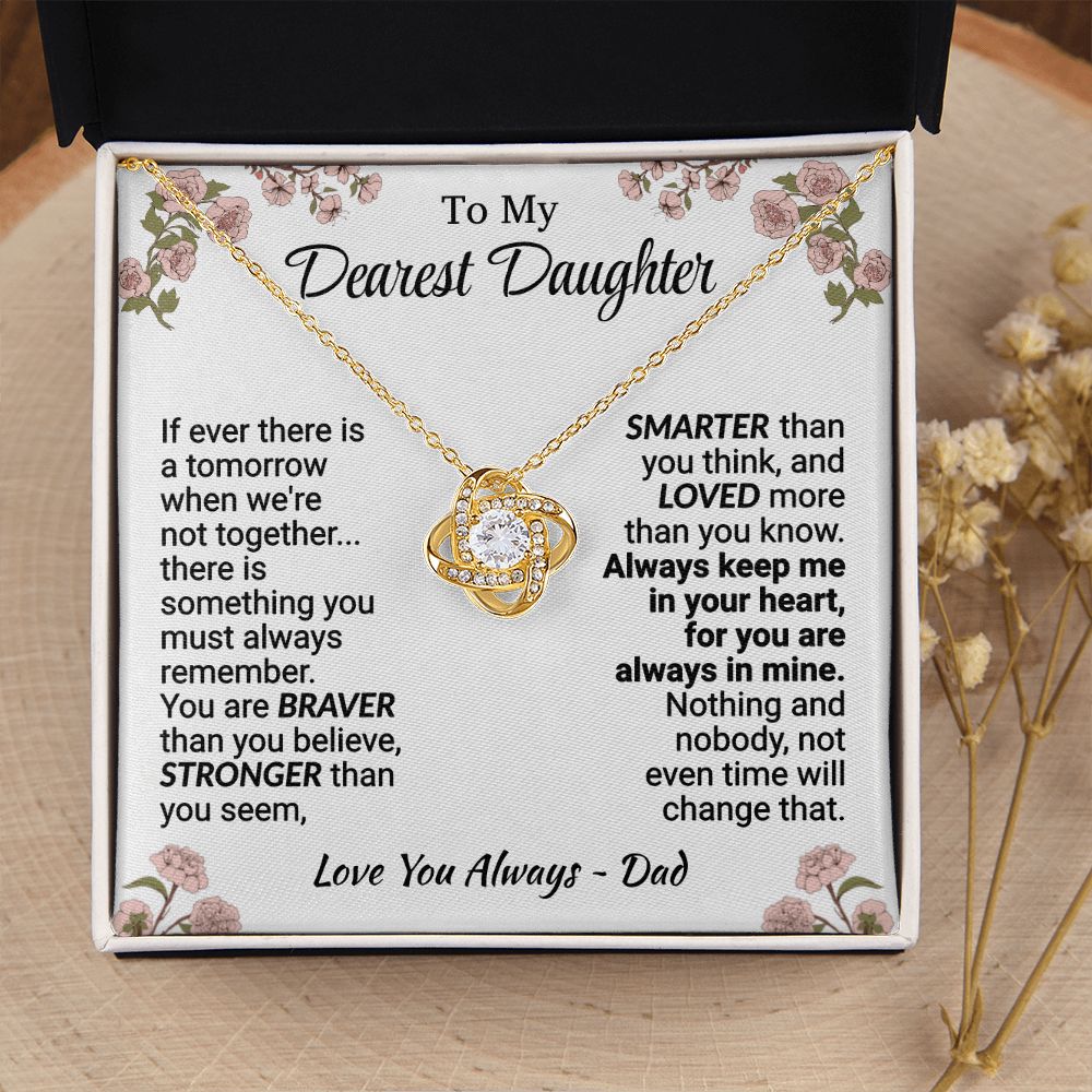 Daughter - Always In My Heart - Love Knot Necklace - From Dad 18K Yellow Gold Finish Standard Box Jewelry
