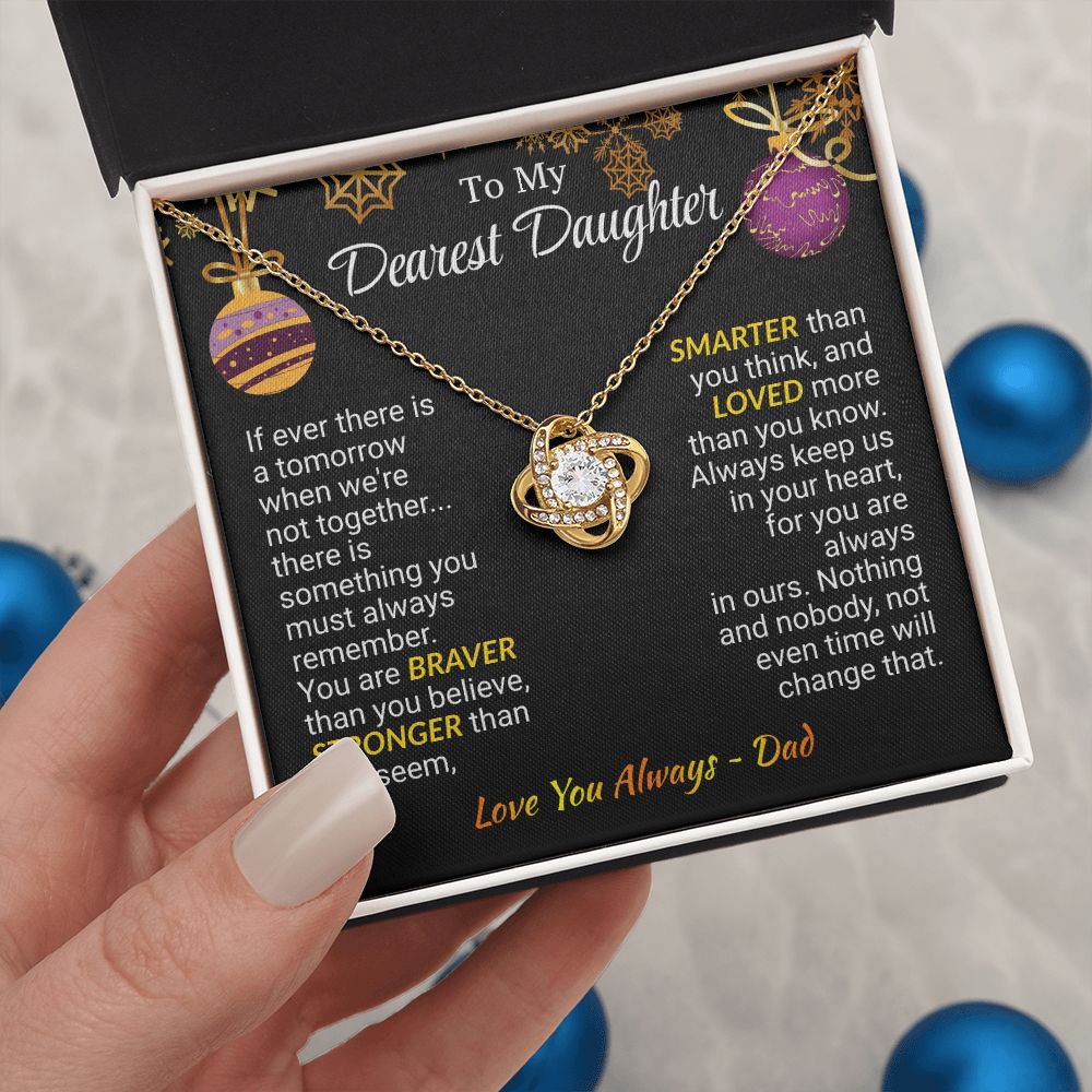 Daughter - Always In My Heart - Love Knot Necklace - Christmas Gift - From Dad 18K Yellow Gold Finish Standard Box Jewelry