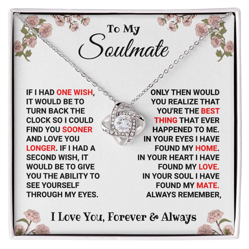 Soulmate - Always Remember - Love Knot Necklace 14K White Gold Finish Standard Box Jewelry