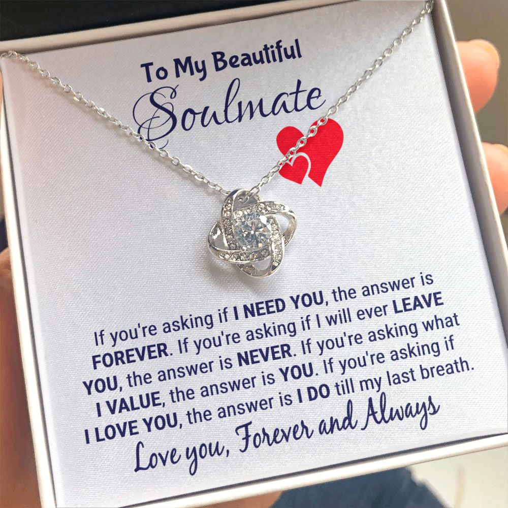 Soulmate - If You Are Asking - Love Knot Necklace 14K White Gold Finish Standard Box Jewelry