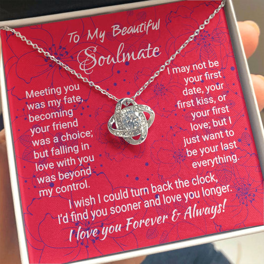 Soulmate - Meeting You Was My Fate - Love Knot Necklace 14K White Gold Finish Standard Box Jewelry