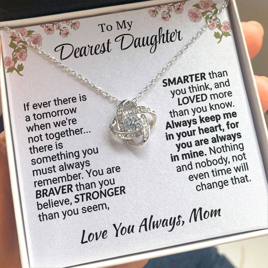 Daughter - Always In My Heart - Love Knot Necklace - From Mom 14K White Gold Finish Standard Box Jewelry