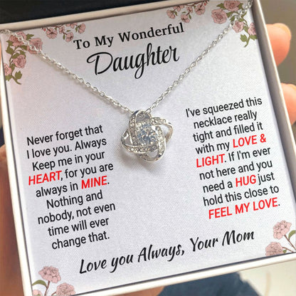Daughter - My Love & Light - Love Knot Necklace - From Mom 14K White Gold Finish Standard Box Jewelry