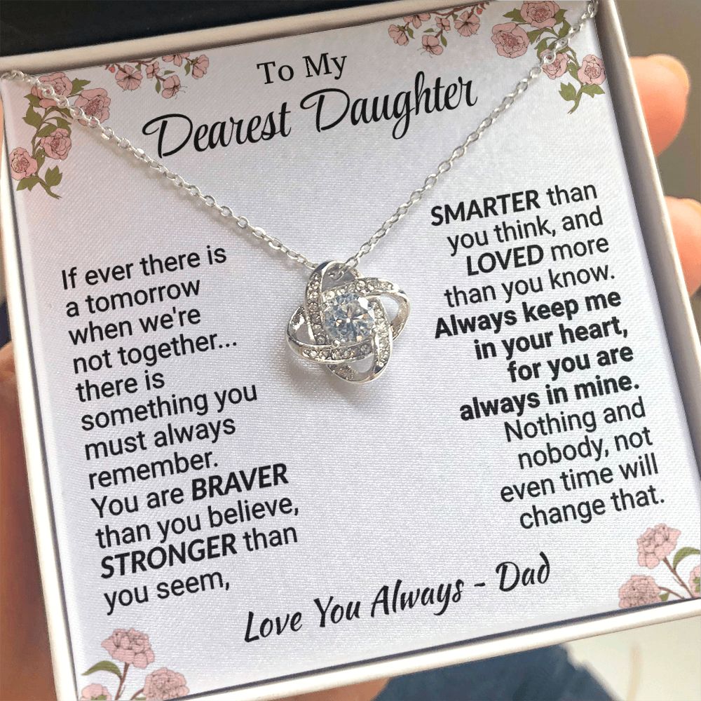 Daughter - Always In My Heart - Love Knot Necklace - From Dad 14K White Gold Finish Standard Box Jewelry