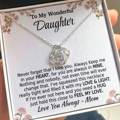 Daughter - Feel My Love - Love Knot Necklace - From Mom 14K White Gold Finish Standard Box Jewelry