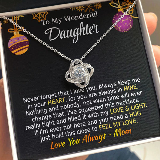 Daughter - Feel My Love - Love Knot necklace - Christmas Gift -From Mom 14K White Gold Finish Standard Box Jewelry