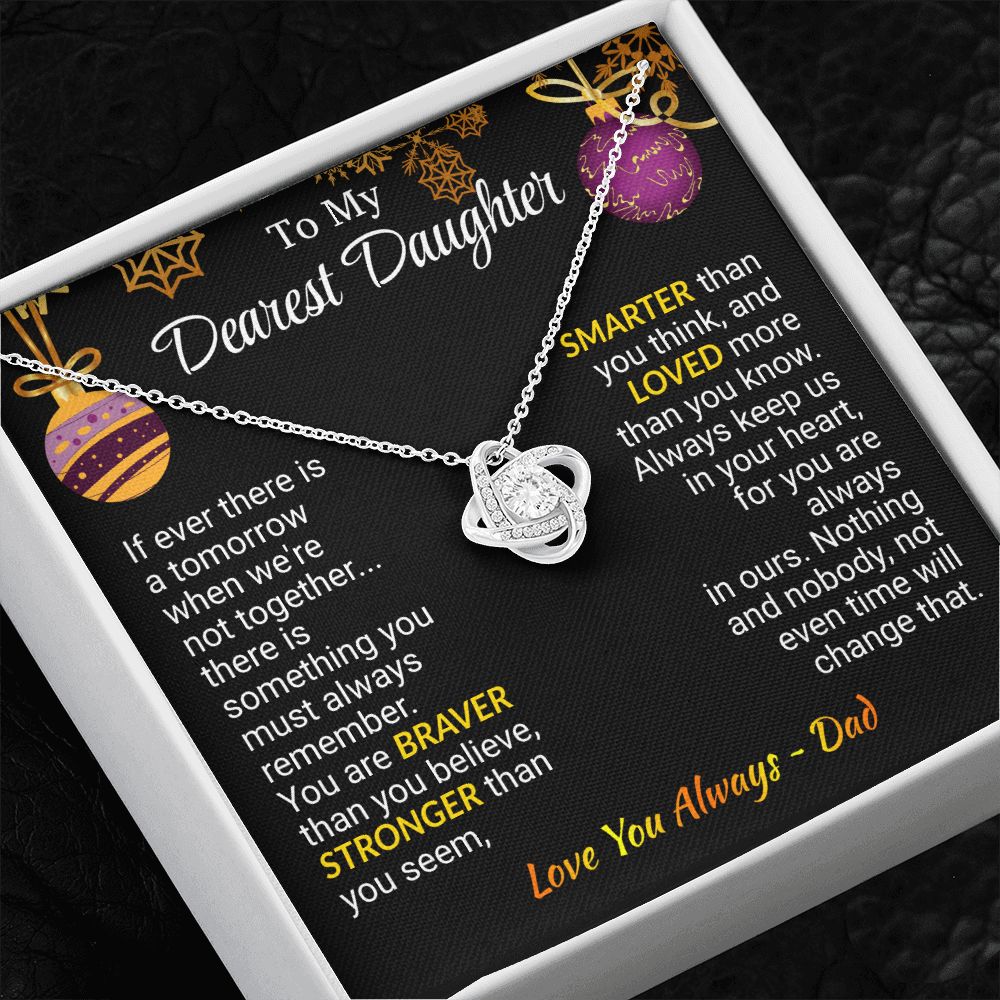 Daughter - Always In My Heart - Love Knot Necklace - Christmas Gift - From Dad 14K White Gold Finish Standard Box Jewelry